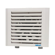 Front view of the Mobair Out exhaust fan in white.