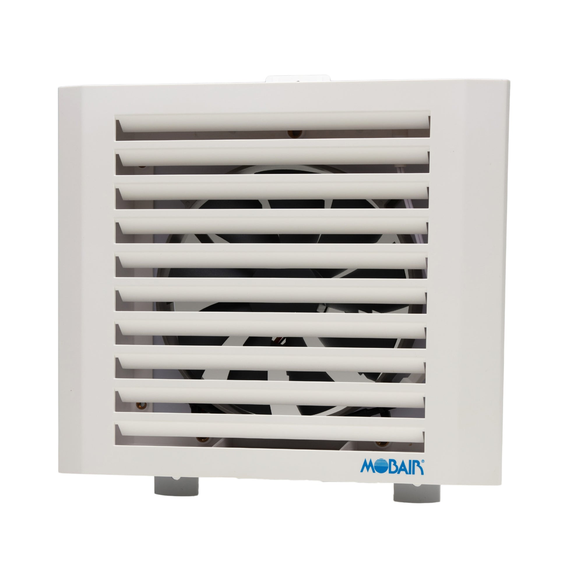 Front view of the Mobair Out exhaust fan in white.