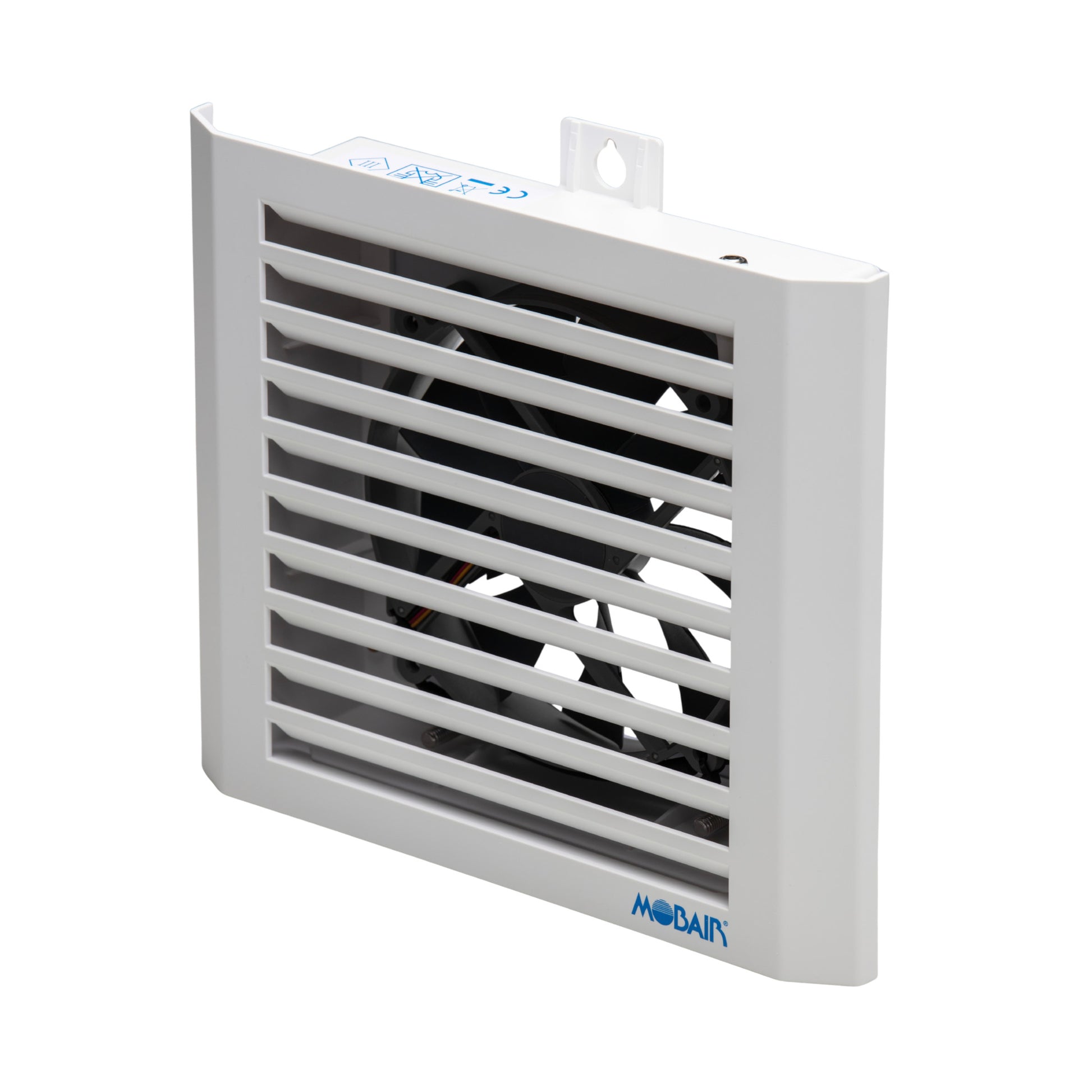 Angle view of the Mobair S fresh air valve in white.